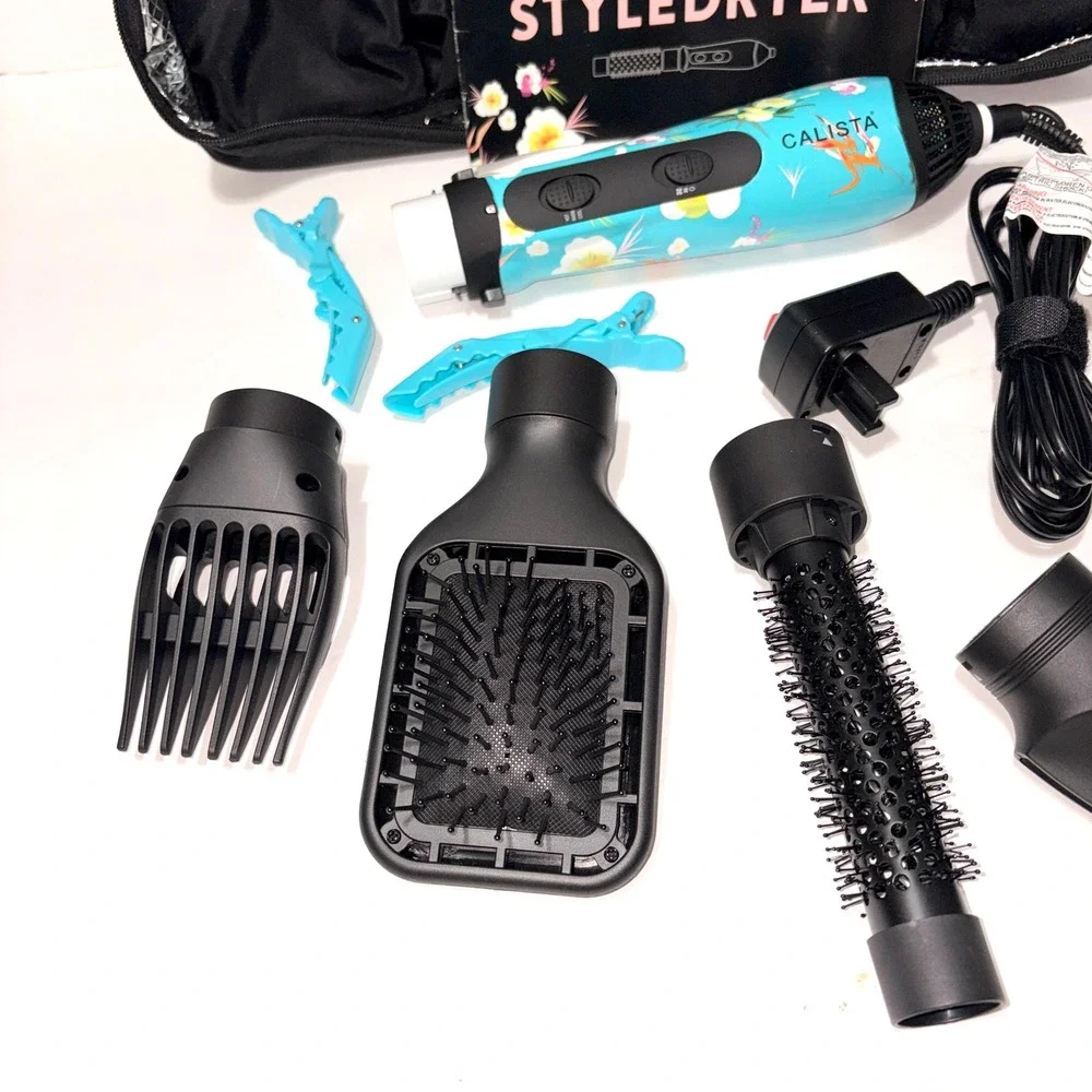 Calista StyleDryer Custom AirBrush 7-Piece Set Turquoise Floral SDRY1 1200W Case